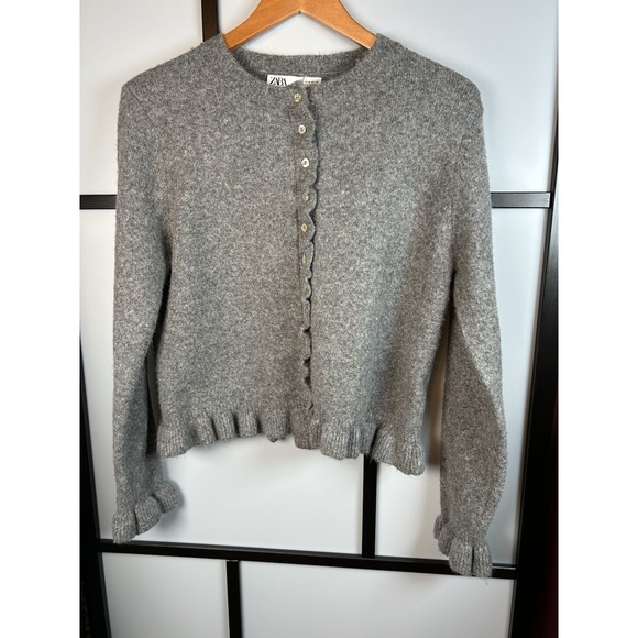 Zara Sweaters - Zara Gray Button Up  Frill Cardigan Sweater Women's Medium Wool Blend